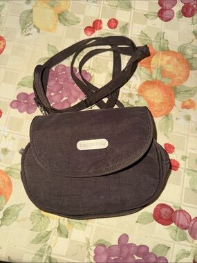 Small Black Crossbody Bag with Silver Logo Plate